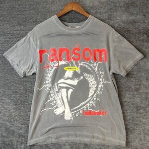 Ransom Hellseeker Graphic T-Shirt Mens Large Gray Mineral Wash Angel Streetwear